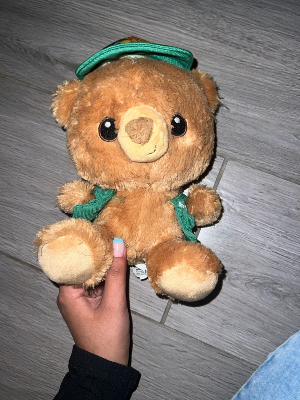 Bass Pro Shops Brown Bear Plush with Green Cap and Backpack